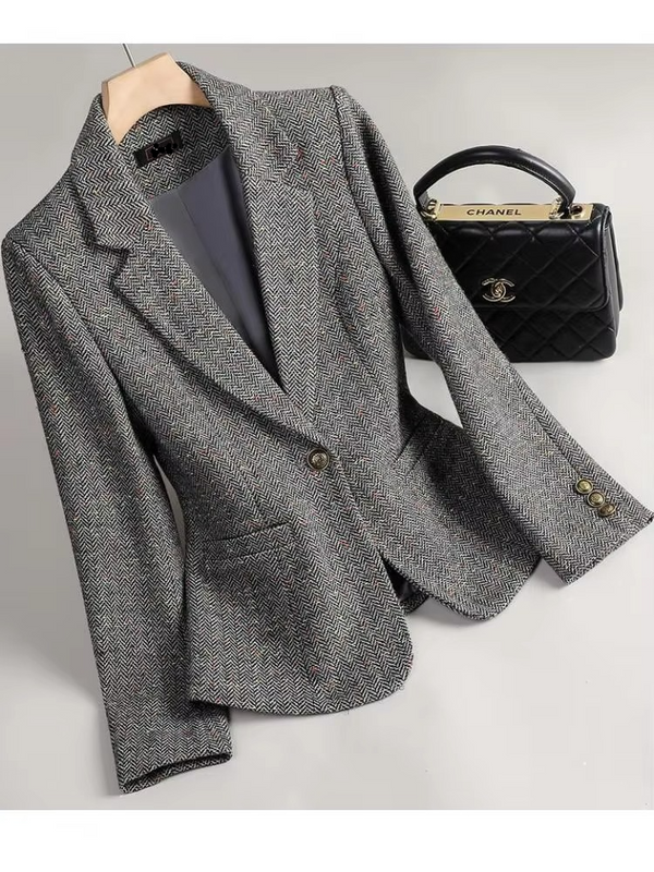Women's Retro Wool Blazer Coat for Autumn and Winter