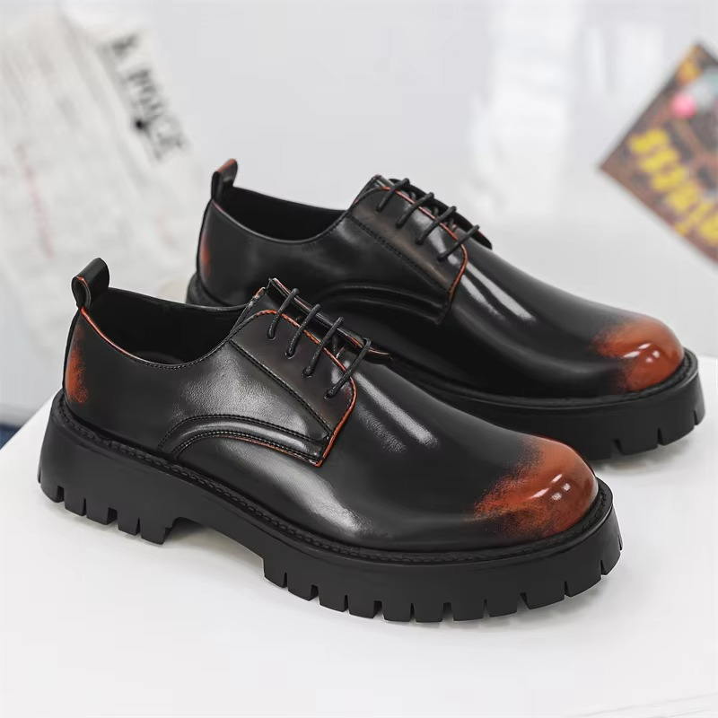 Men's Business Casual Leather Derby Shoes with Lace-up Design and Elevated Thick Sole