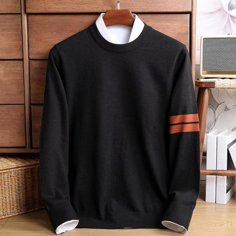 Men's Thick Knit Pullover Sweater with Stretch Cuffs and Hem
