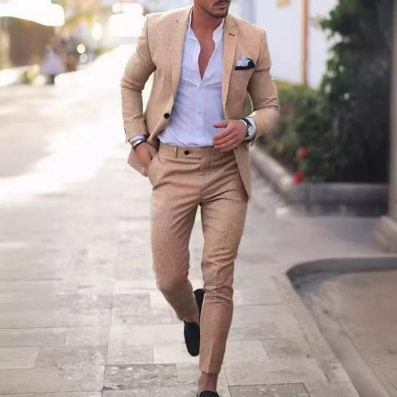 Men's Linen 2-Piece Blazer and Pants Suit Set for Weddings, Beach Parties, and Summer Events