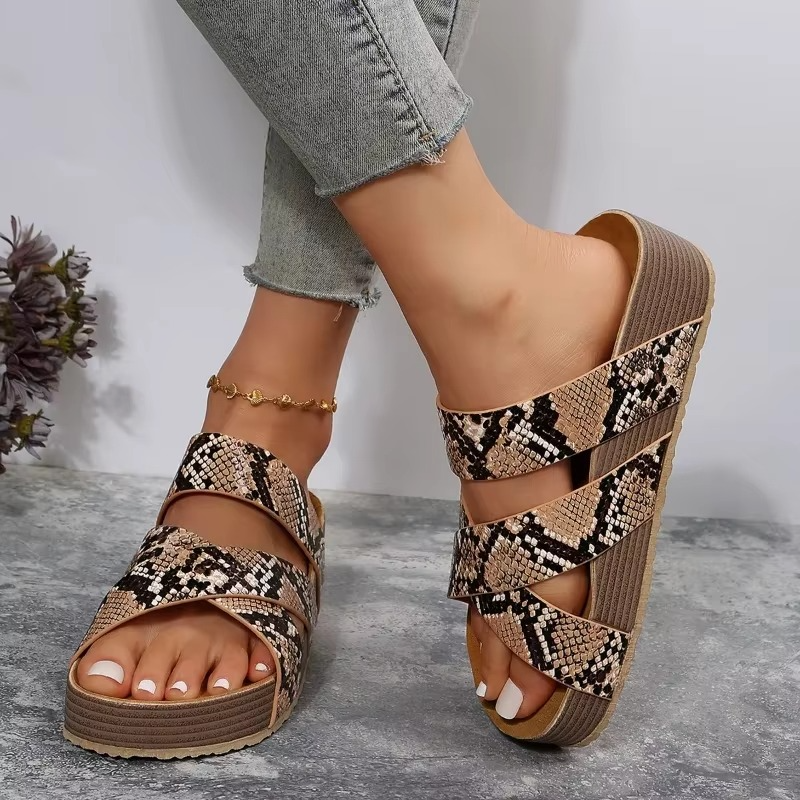 Women’s Summer Sandals - Open Toe Crossover Slip-On Platform Flats up to Size 12