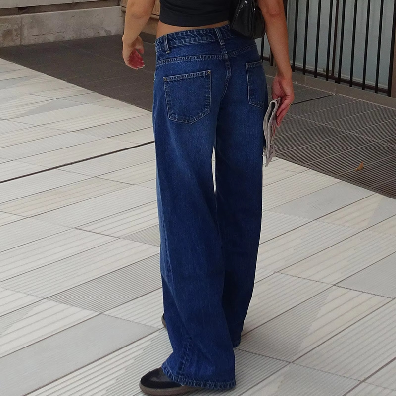 Retro Washed Mid Waisted Straight Leg Jeans for Women