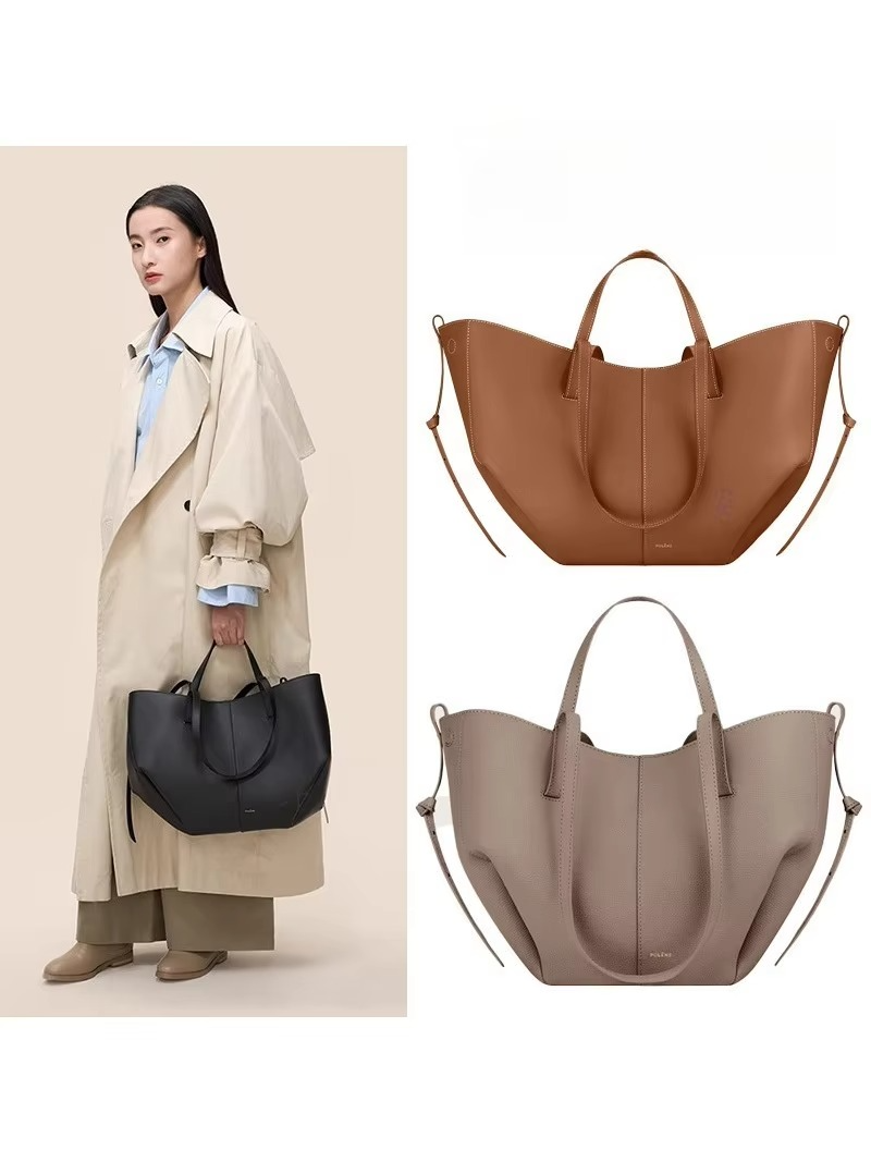 Women's Leather Tote Bag with Winged Design and Large Capacity