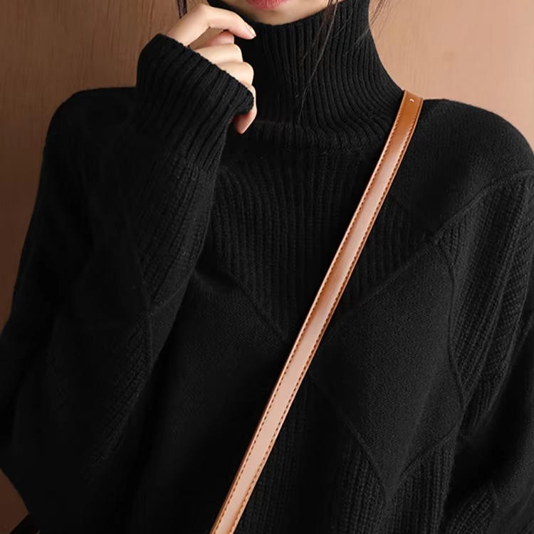 Womens Turtleneck Oversized Knit Sweater Pullover Long Sleeve Solid Jumper Top