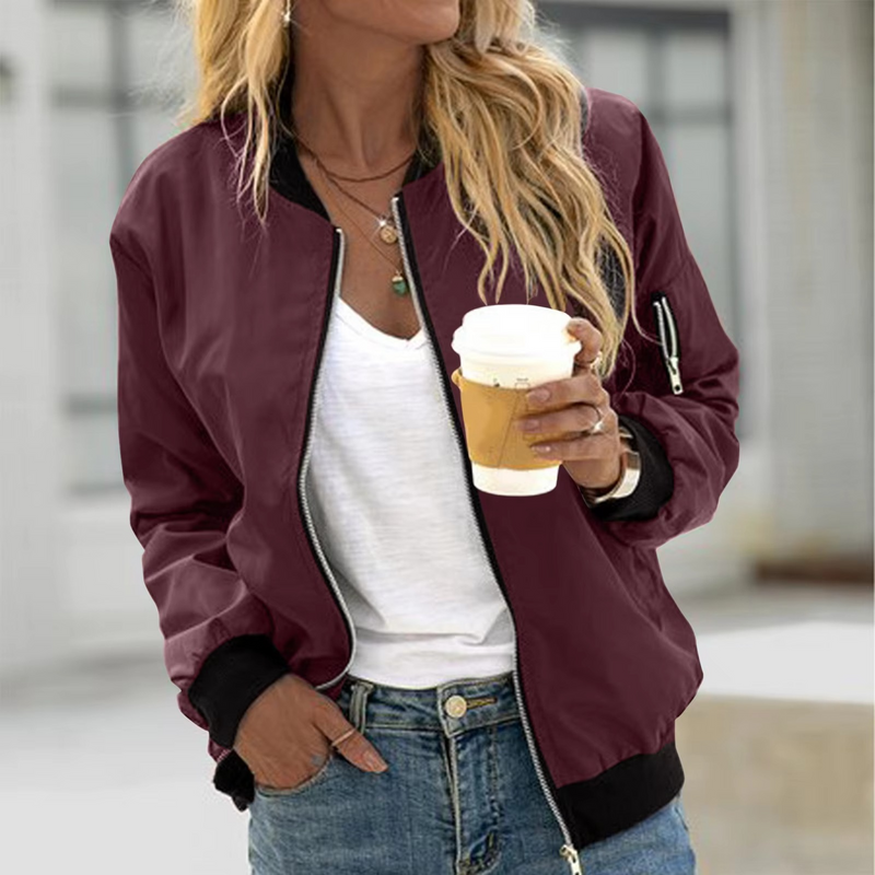 Women's Outdoor Mock Neck Bomber Jacket Zip Up Casual Hiking Coat for Spring and Fall