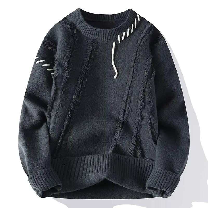 2025 Mens Streetwear Ripped Knit Sweater Warm Hip Hop Pullover for Winter and Autumn