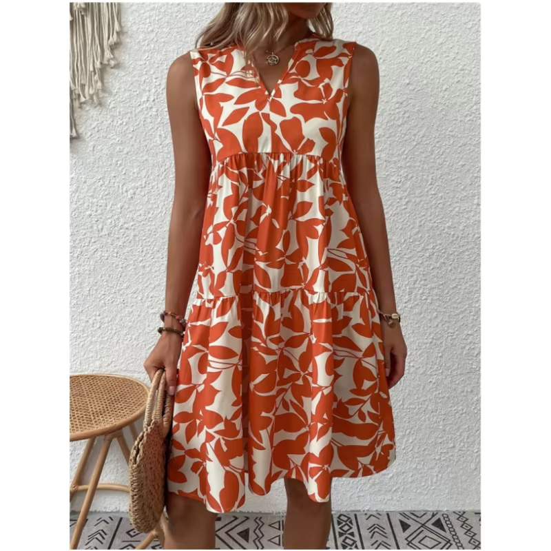 Summer Floral High Waist A-Line Midi Skirt for Women