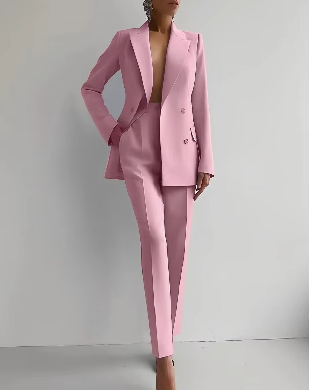 Women’s 2-Piece Solid Color Blazer and High-Waist Pants Set