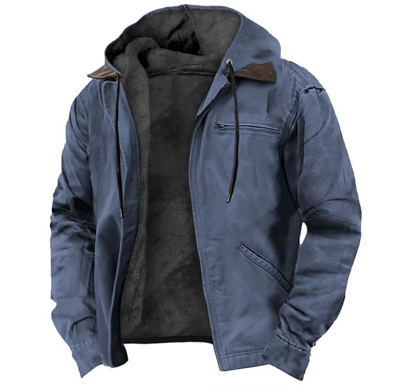 Men's Winter Fleece Hooded Jacket with Zipper Pockets
