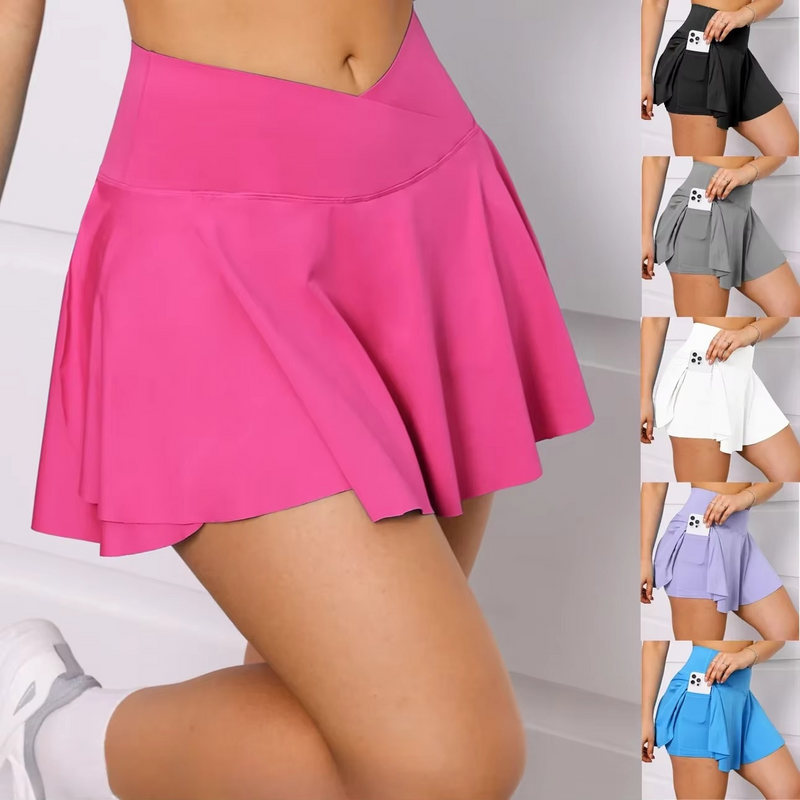 Women's High Waist Active Tennis Skirt with Built-in Shorts and Pockets