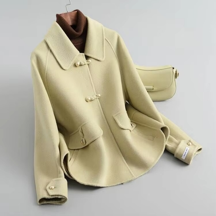 Black Double Sided Short Wool Coat for Women, High End Korean Style Slim Wool Jacket