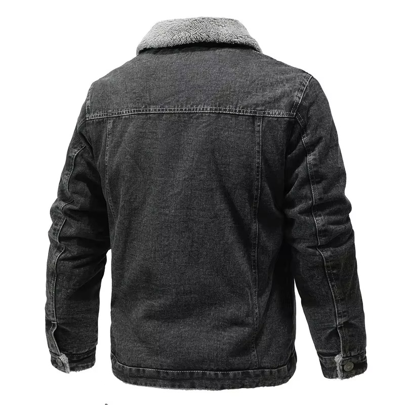 Men's Black Fleece-Lined Denim Winter Jacket