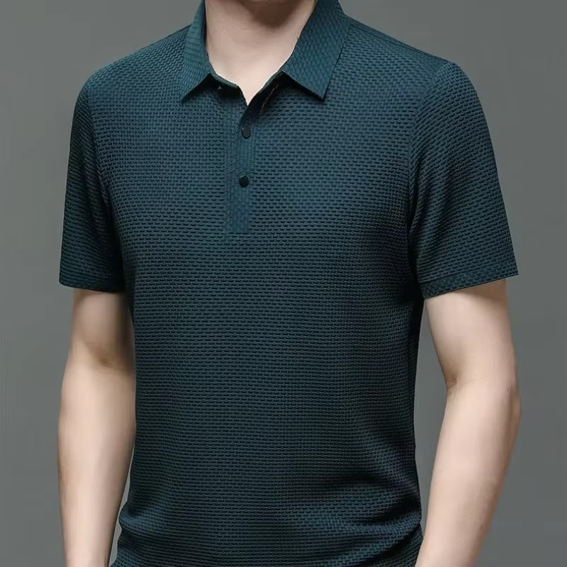 Men's Ice Silk Short Sleeve Polo Shirt, Cool Breathable Business Casual Top