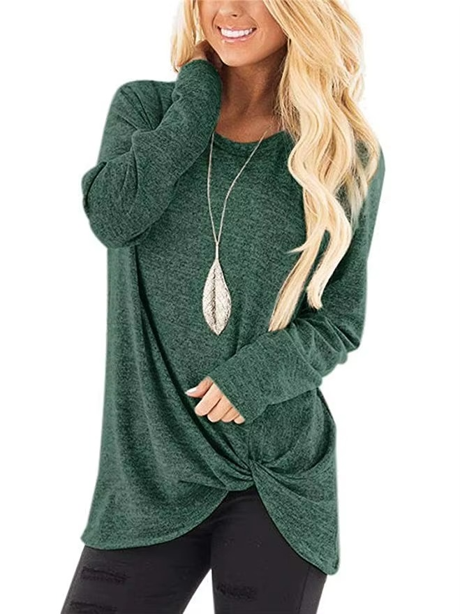 Women’s Cold Shoulder Long Sleeve Twist Knot Casual Tunic Top