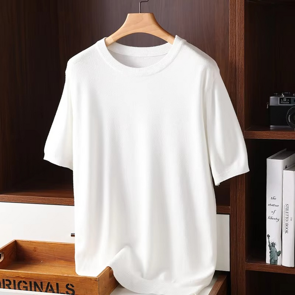 Men's Cashmere Short Sleeve O-Neck Sweater