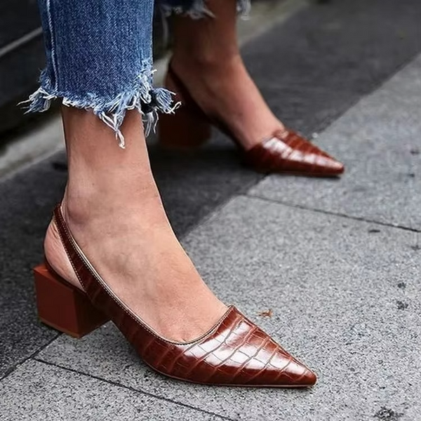 Women's Pointed Toe Slingback Pumps with Mid Chunky Heels – Vintage Inspired Summer Sandals