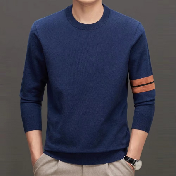 Men's Thick Knit Pullover Sweater with Stretch Cuffs and Hem