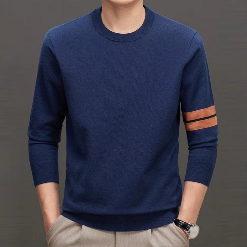 Men's Thick Knit Pullover Sweater with Stretch Cuffs and Hem