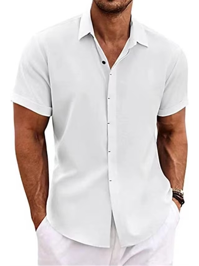 Men's Short Sleeve Linen Shirt for Summer