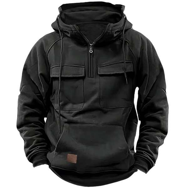 Men's Outdoor Thick Hooded Sweatshirt with Multiple Pockets