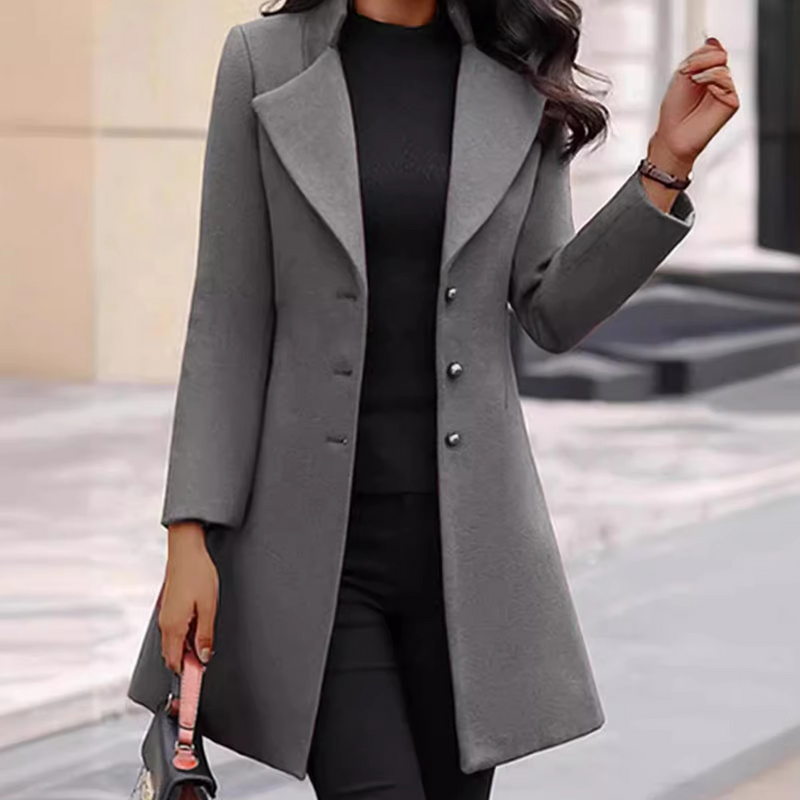 Women's Mid Length Wool Coat Slim Fit Single Breasted Winter Jacket