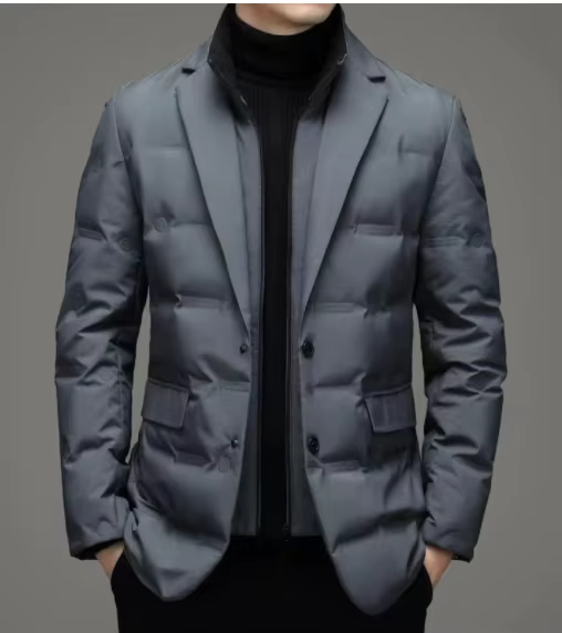 Men's 2025 Winter Warm Stand Collar Two-Piece Look Blazer Jacket