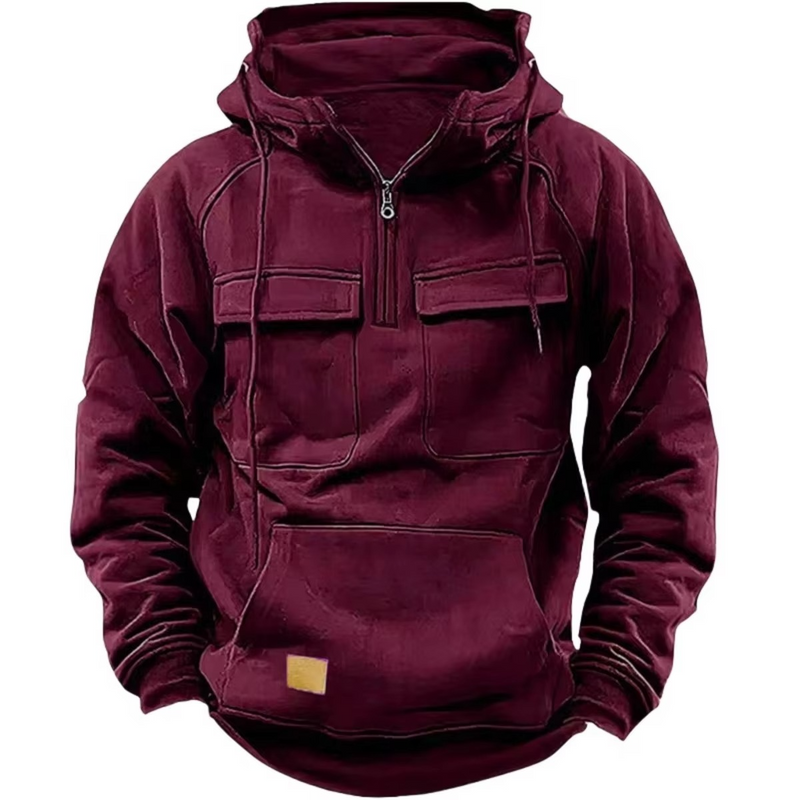 Men's Outdoor Thick Hooded Sweatshirt with Multiple Pockets
