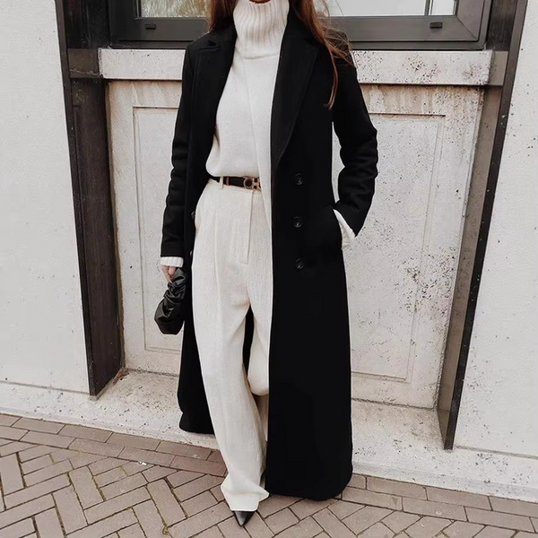 Women's Autumn Winter Long Wool Blend Coat, Classic Pure Color, Lightweight Warm Outerwear