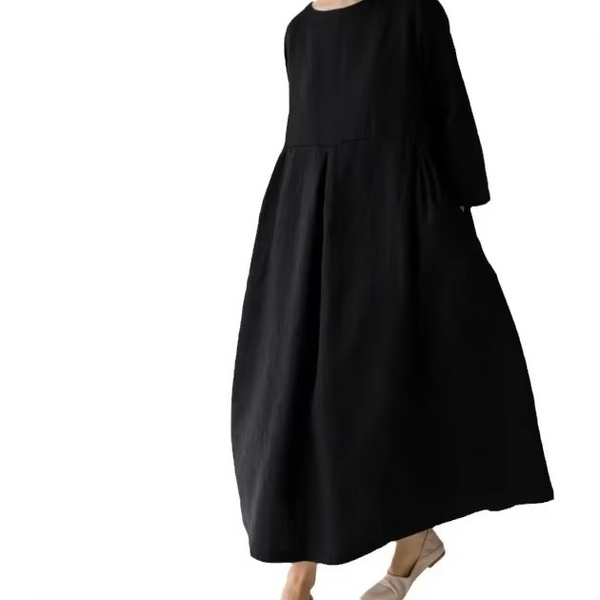Plus Size Cotton Linen Maxi Dress For Women, Loose Fit Round Neck Pullover, Spring Summer 2024
