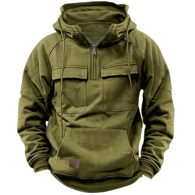 Men's Outdoor Thick Hooded Sweatshirt with Multiple Pockets