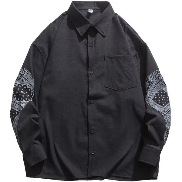 Men's Flower Patchwork Lapel Long Sleeve Streetwear Shirt