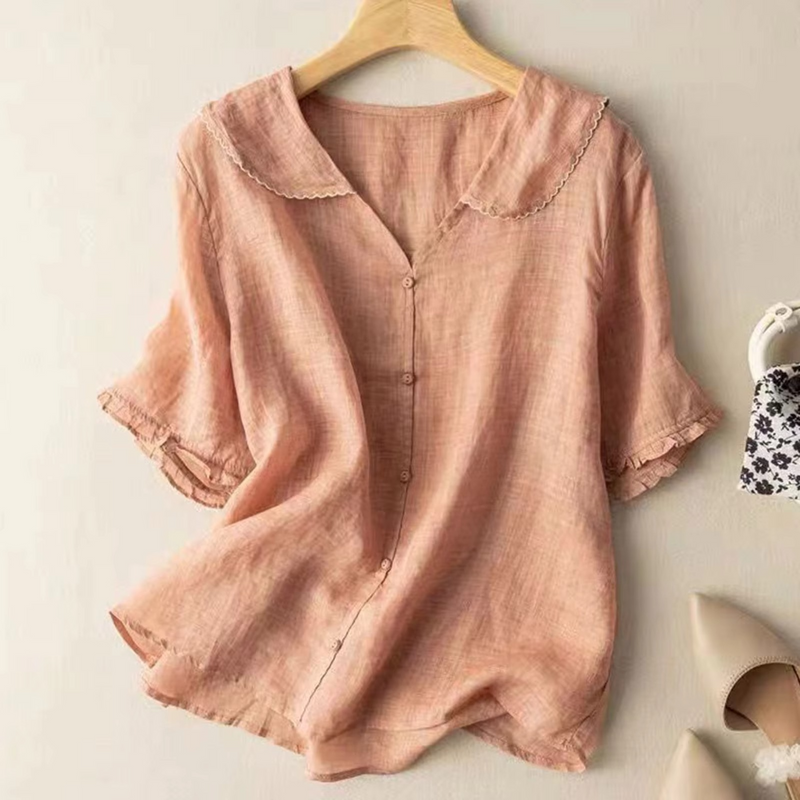 Womens Cotton and Linen Long Sleeve Button Down Top