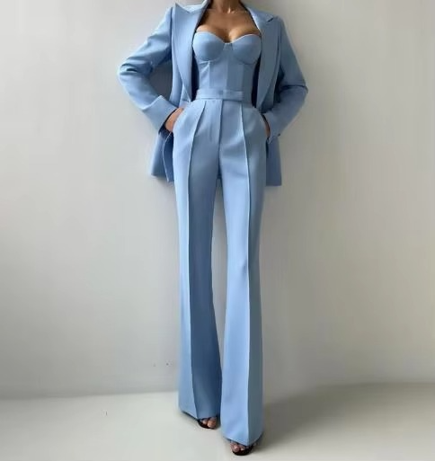 Women's Three Piece Autumn Suit Set with Blazer, Corset Pants, and Camisole Top