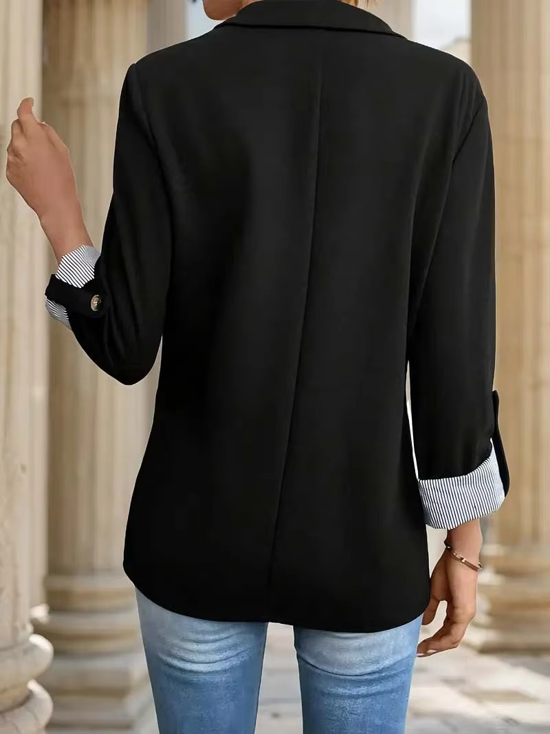 Women's Slim Fit Casual Blazer with Rolled Sleeves and Button Front