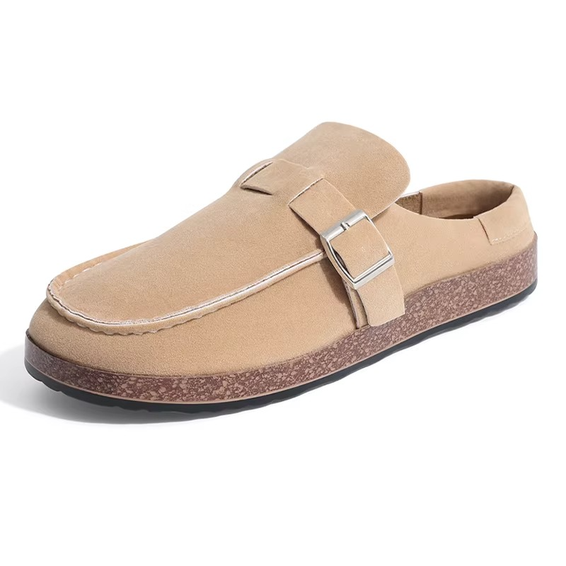 Suede Comfort Clogs for Women Adjustable Buckle Soft Insole Casual Flat Mules