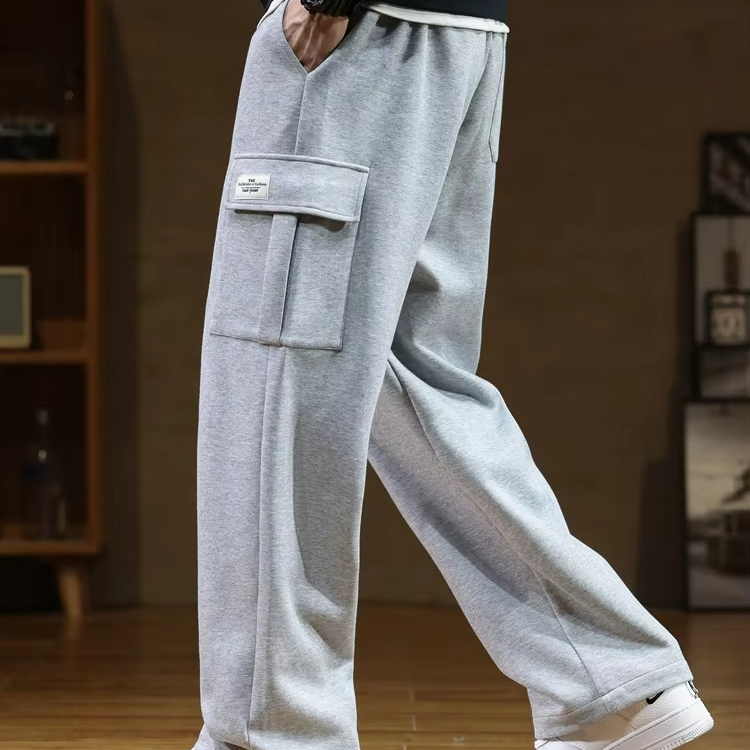 Men's Cotton Multi-Pocket Drawstring Sweatpants, Loose Straight Fit, Up to 8XL