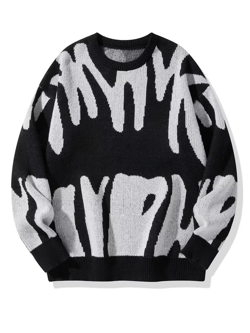 Men's Autumn Winter Jacquard Pattern Contrast Knit Pullover