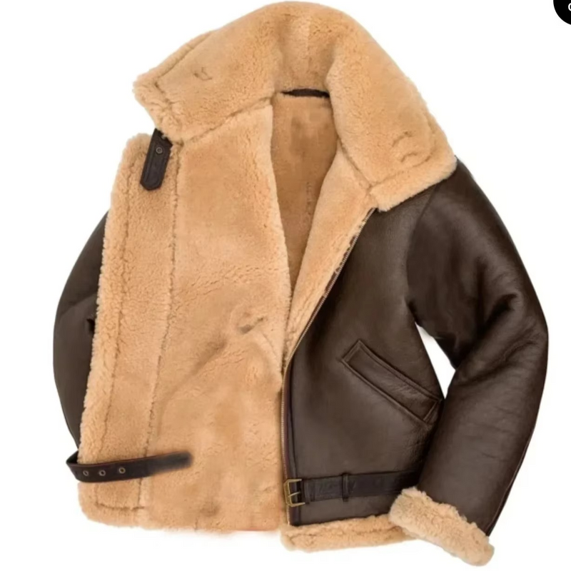 Men's Faux Leather Autumn Winter Coat with Warm Lining and Zippered Pockets