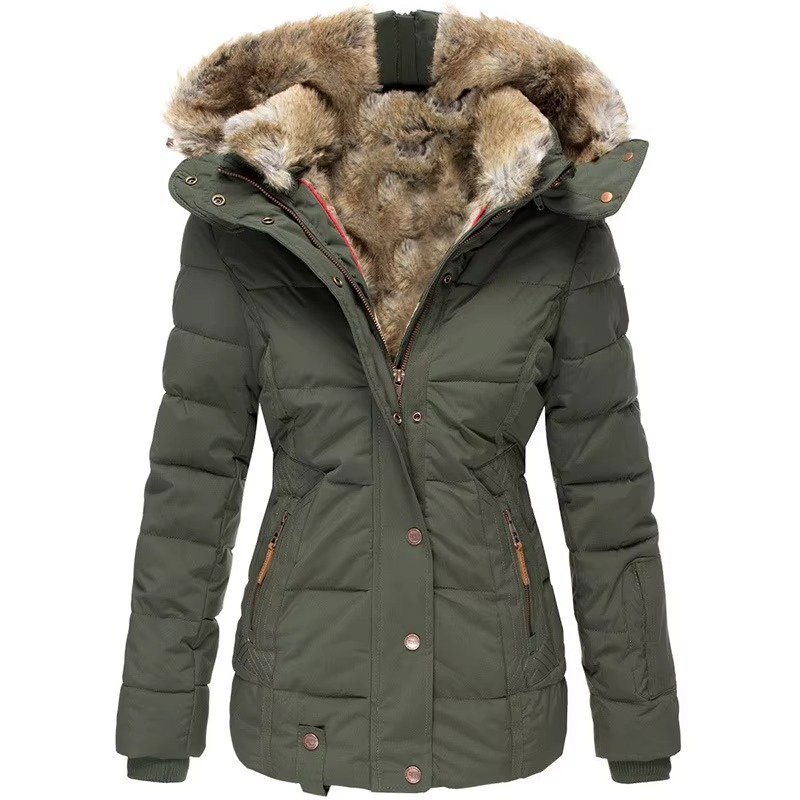 Women’s Luxury Winter Wool-Cotton Padded Hooded Parka Jacket