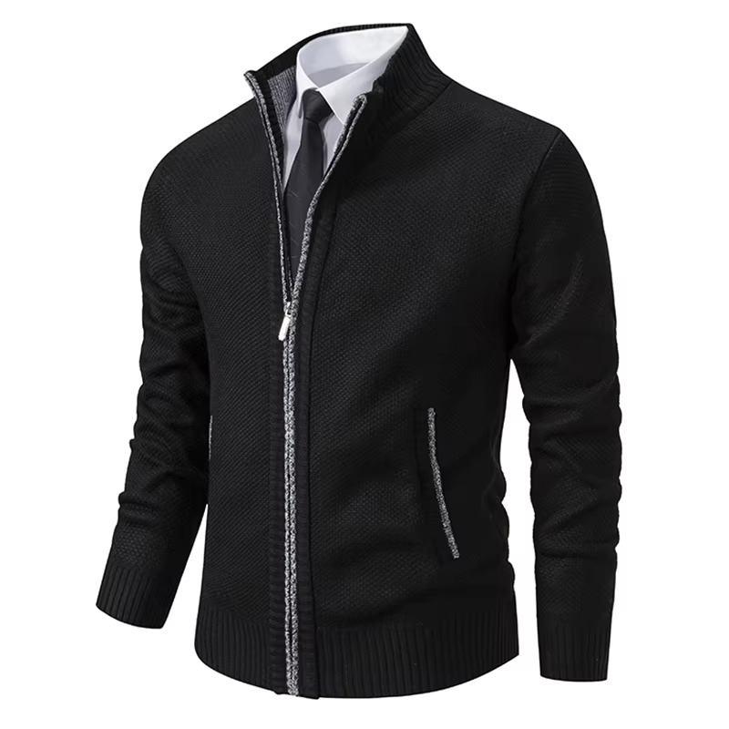 Men's Fleece Lined Stand Collar Zip Cardigan — Warm Casual Sports Coat for Fall and Winter