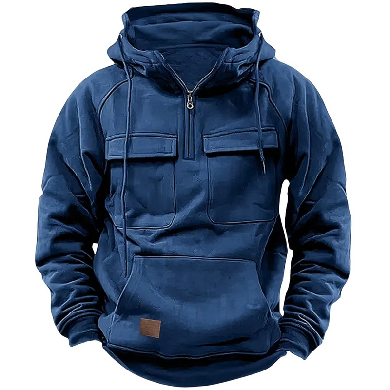 Men's Outdoor Thick Hooded Sweatshirt with Multiple Pockets