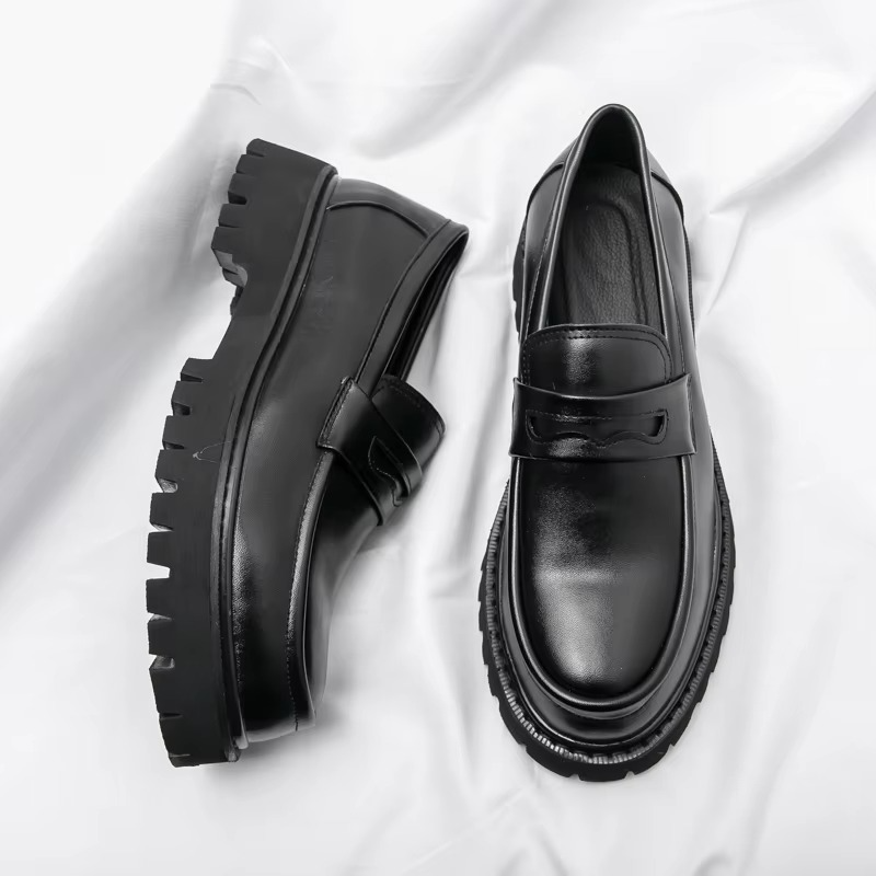 Men's Platform Leather Loafers, Thick Sole Formal Slip-on Dress Shoes