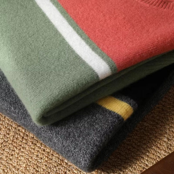 Men's 100% Merino Wool Sweater with Contrast Panel Design