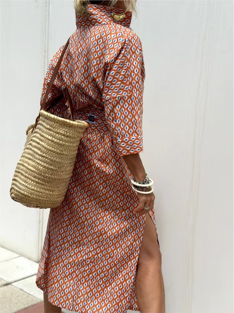 Elegant Striped Long Sleeve Shirt Dress for Women