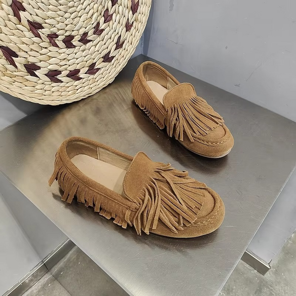 Women's Spring 2024 Mossy Cowhide Tassel Flats