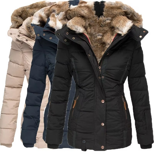 Women’s Luxury Winter Wool-Cotton Padded Hooded Parka Jacket