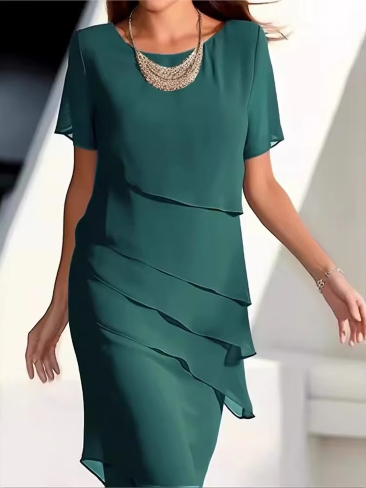 Women's Solid Color Short Sleeve Ruffle Edge Casual Summer Dress