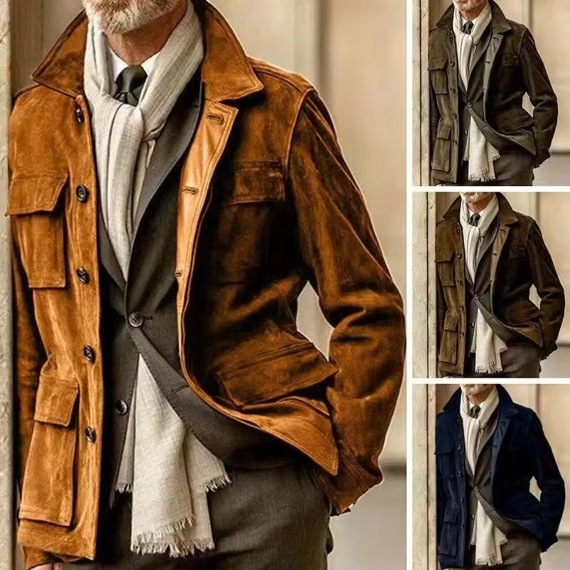 Retro Mid-Length Men's Casual Trench Coat with Lapel Collar