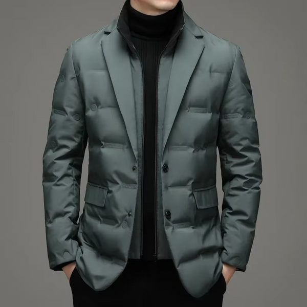 Men's 2025 Winter Warm Stand Collar Two-Piece Look Blazer Jacket