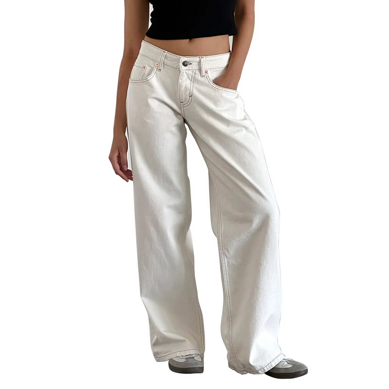 Retro Washed Mid Waisted Straight Leg Jeans for Women